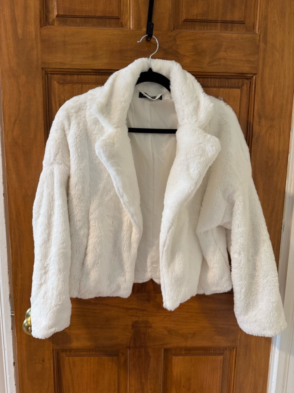 Allegra K White Plush Faux Fur Jacket